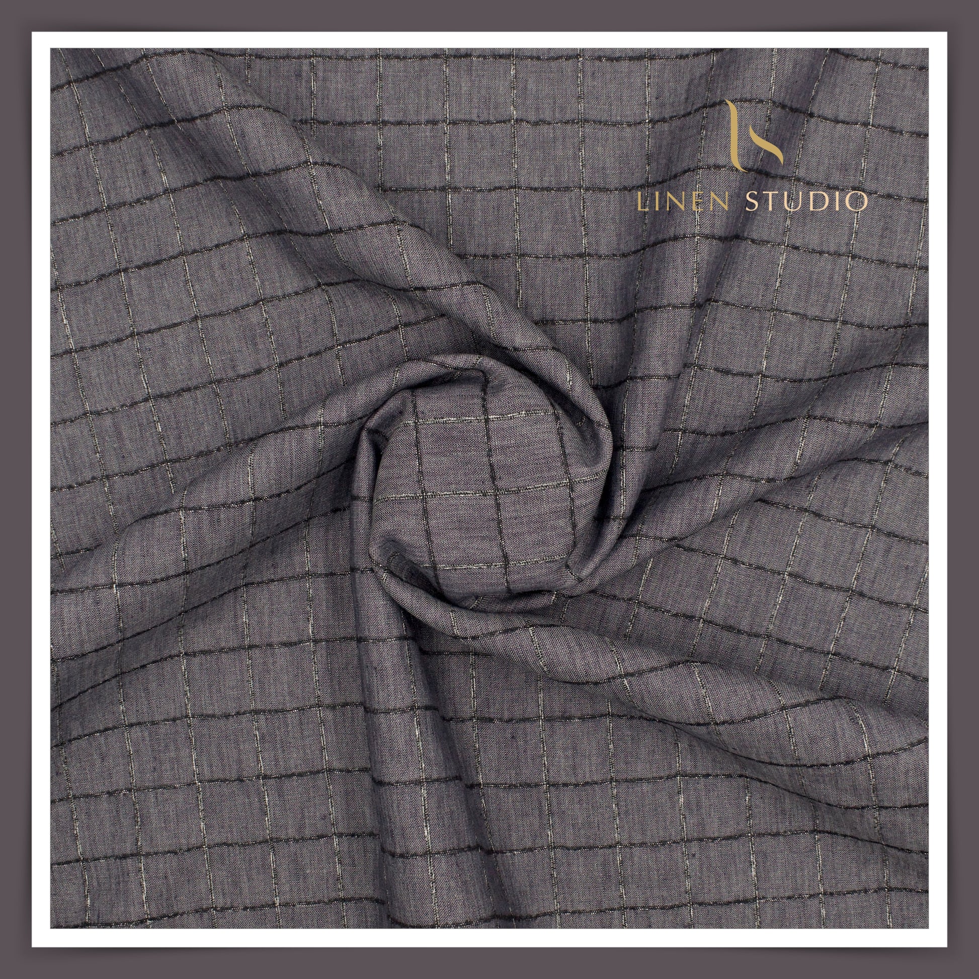 Burgoyne Pure Linen Checked Shirting - Grey - Linen Studio