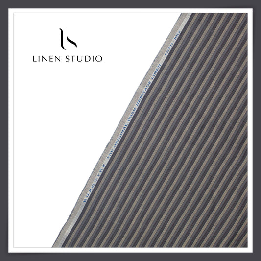 60 Lea Pure Linen Shirting by Burgoyne - Tricolour Stripes (NEW)