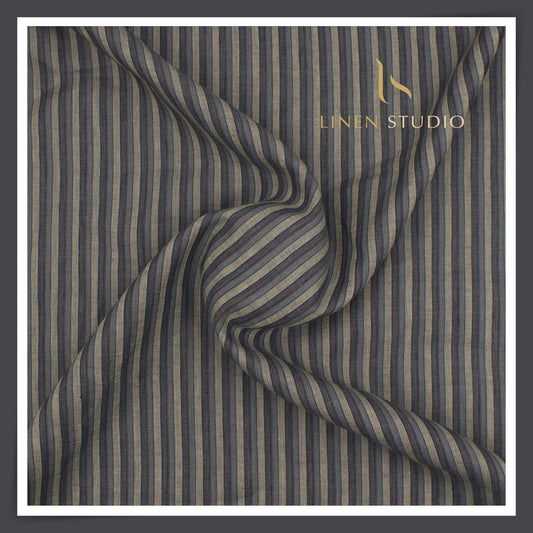 60 Lea Pure Linen Shirting by Burgoyne - Tricolour Stripes (NEW)