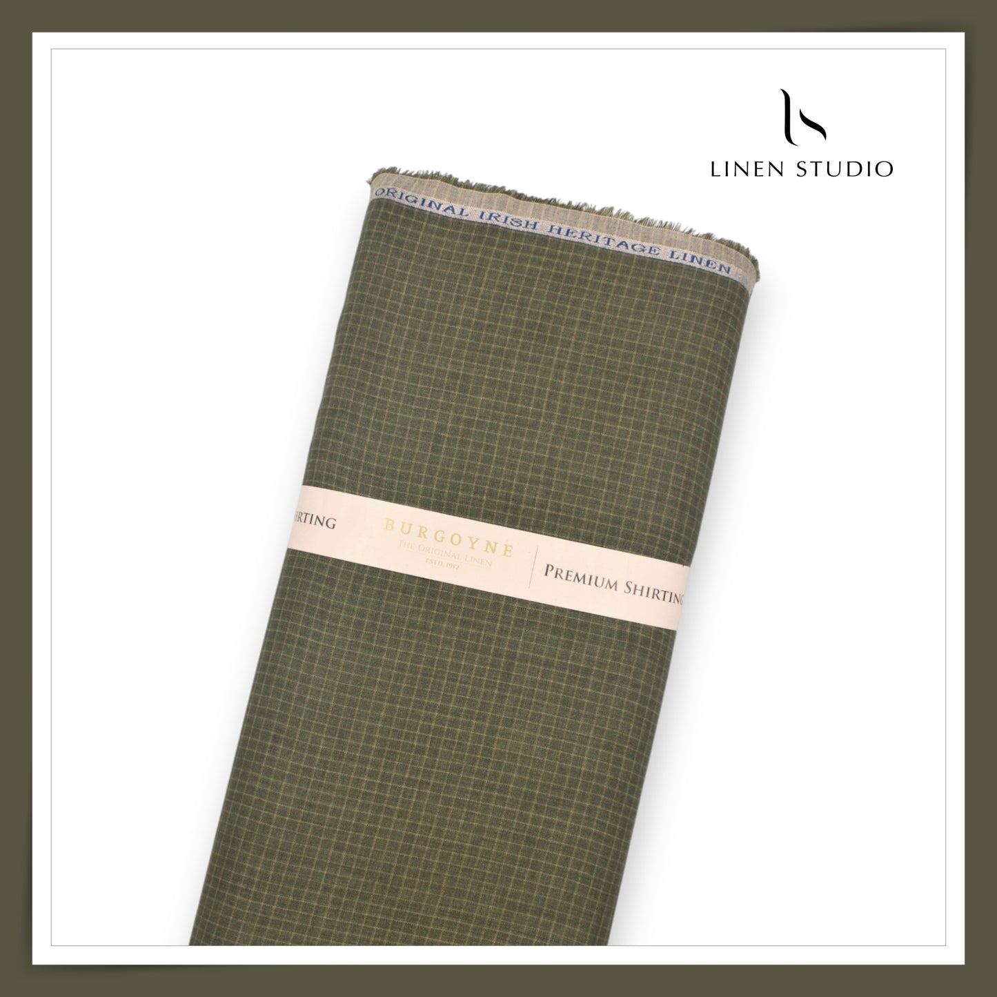 60 Lea Pure Linen Shirting by Burgoyne - Woodland Green Checks (NEW)