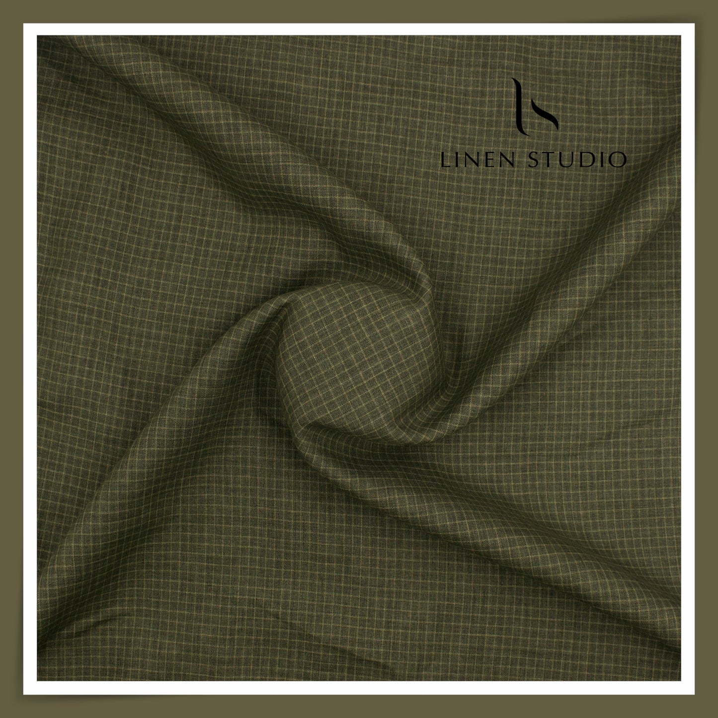 60 Lea Pure Linen Shirting by Burgoyne - Woodland Green Checks (NEW)