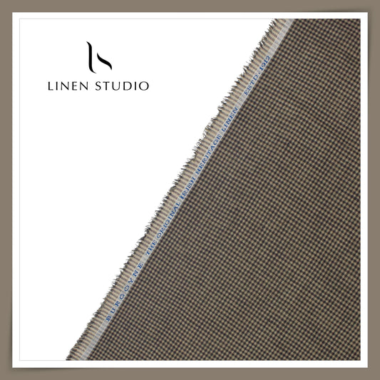 60 Lea Pure Linen Shirting by Burgoyne - Black & Brown Evergreen Checks (NEW)