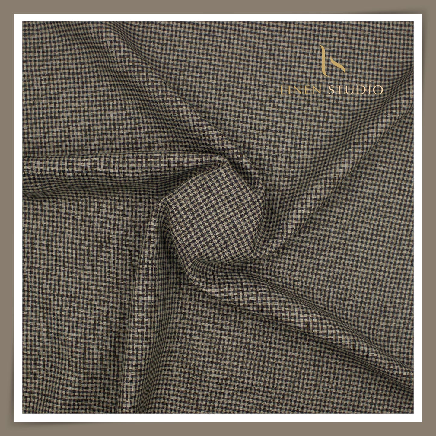 60 Lea Pure Linen Shirting by Burgoyne - Black & Brown Evergreen Checks (NEW)