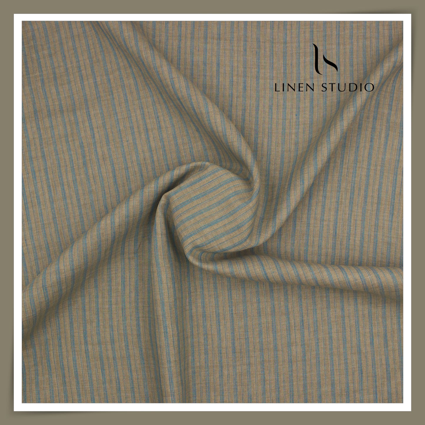 60 Lea Pure Linen Shirting by Burgoyne - Brownish Grey & Turquoise Stripes (NEW)