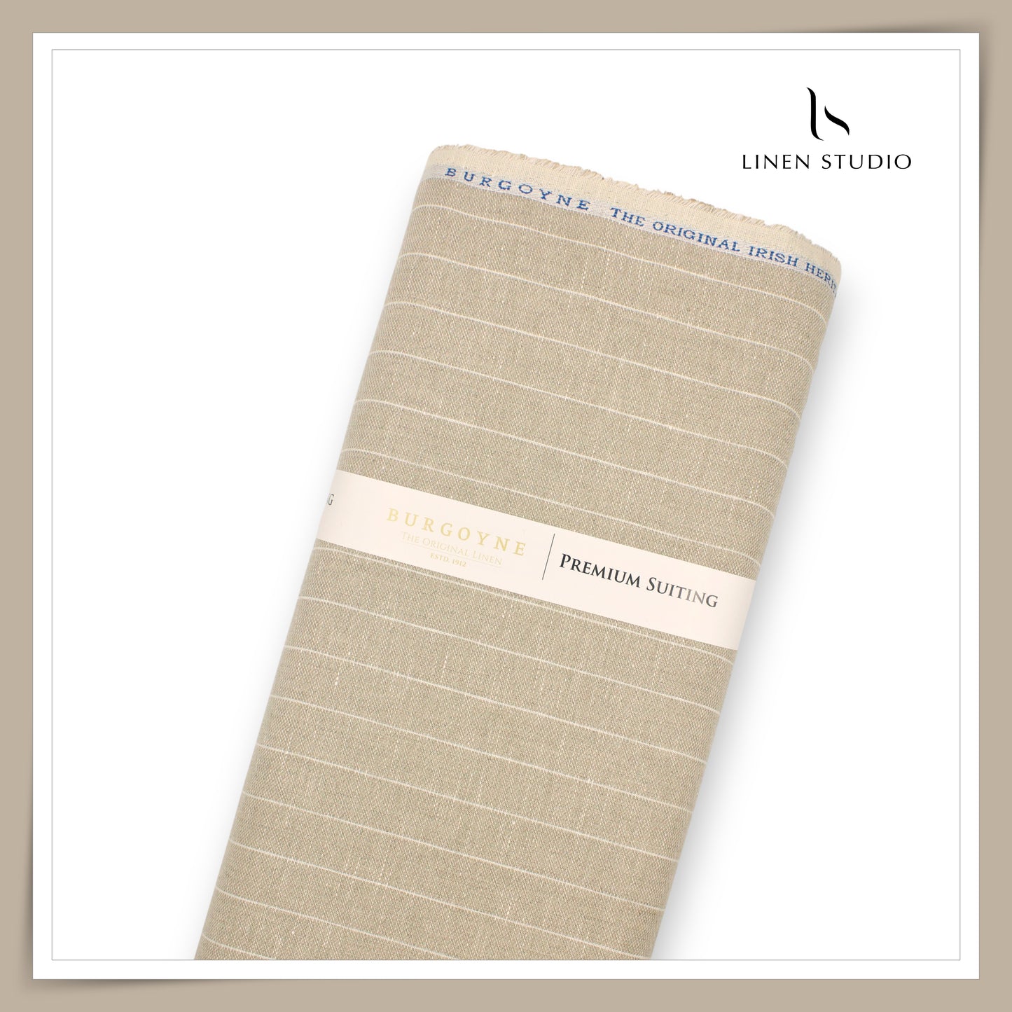 40 Lea Premium Linen Suiting by Burgoyne - Stone Natural Stripes (NEW) (Most Selling)
