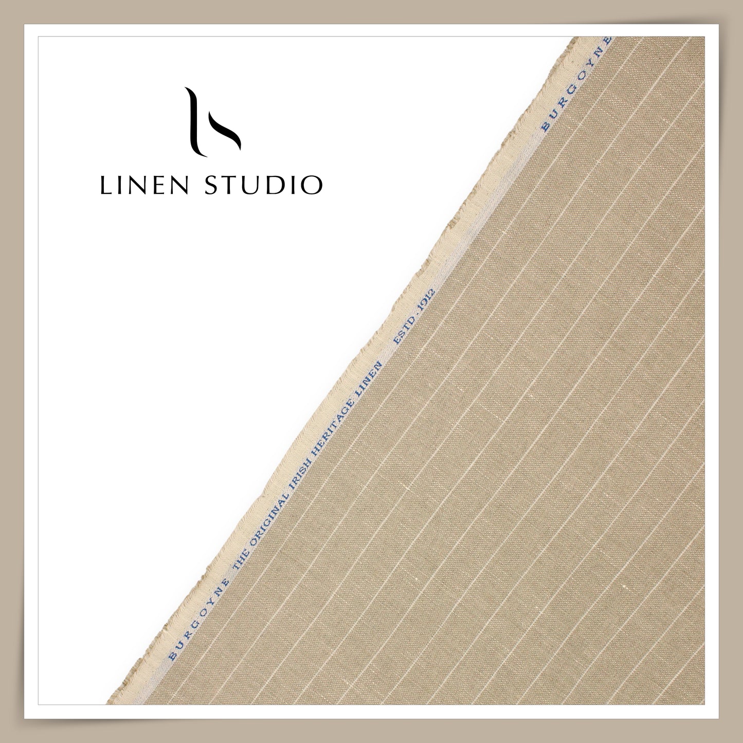 40 Lea Premium Linen Suiting by Burgoyne - Stone Natural Stripes (NEW) (Most Selling)