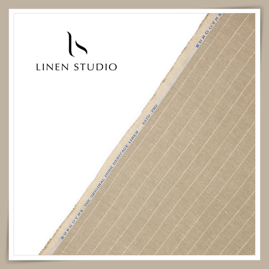 40 Lea Premium Linen Suiting by Burgoyne - Stone Natural Stripes (NEW) (Most Selling)