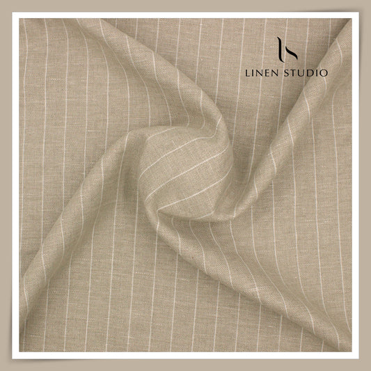 40 Lea Premium Linen Suiting by Burgoyne - Stone Natural Stripes (NEW) (Most Selling)