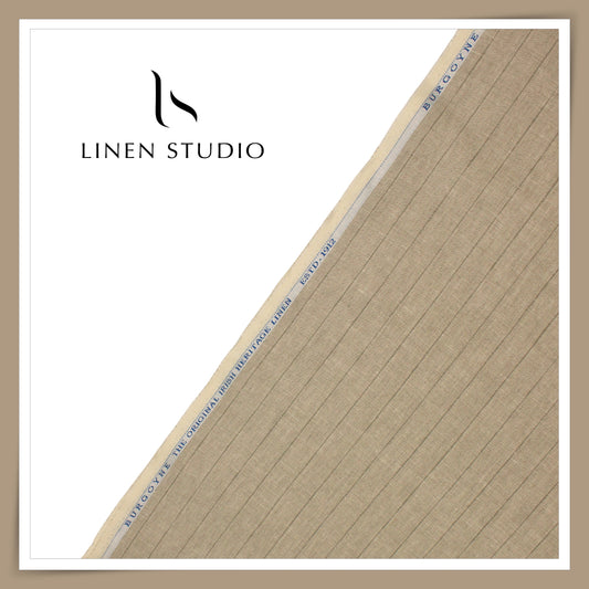 40 Lea Premium Linen Suiting by Burgoyne - Dark Natural Stripes (NEW) (Most Selling)