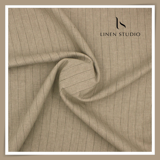 40 Lea Premium Linen Suiting by Burgoyne - Dark Natural Stripes (NEW) (Most Selling)