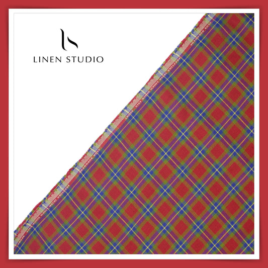Burgoyne Flannel Checks Twill Fabric - Sport Red (65% SALE)