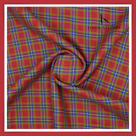 Burgoyne Flannel Checks Twill Fabric - Sport Red (65% SALE)