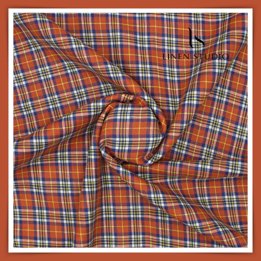 Burgoyne Flannel Checks Twill Fabric - Sport Orange (65% SALE)