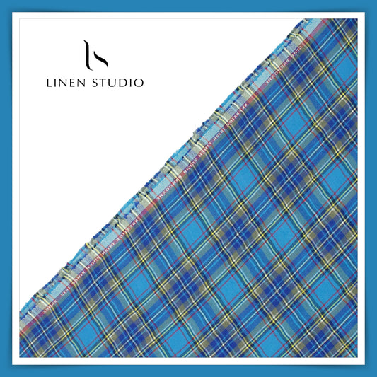 Burgoyne Flannel Checks Twill Fabric - Sport Blue (65% SALE)