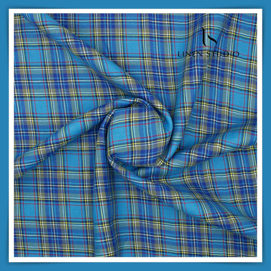 Burgoyne Flannel Checks Twill Fabric - Sport Blue (65% SALE)