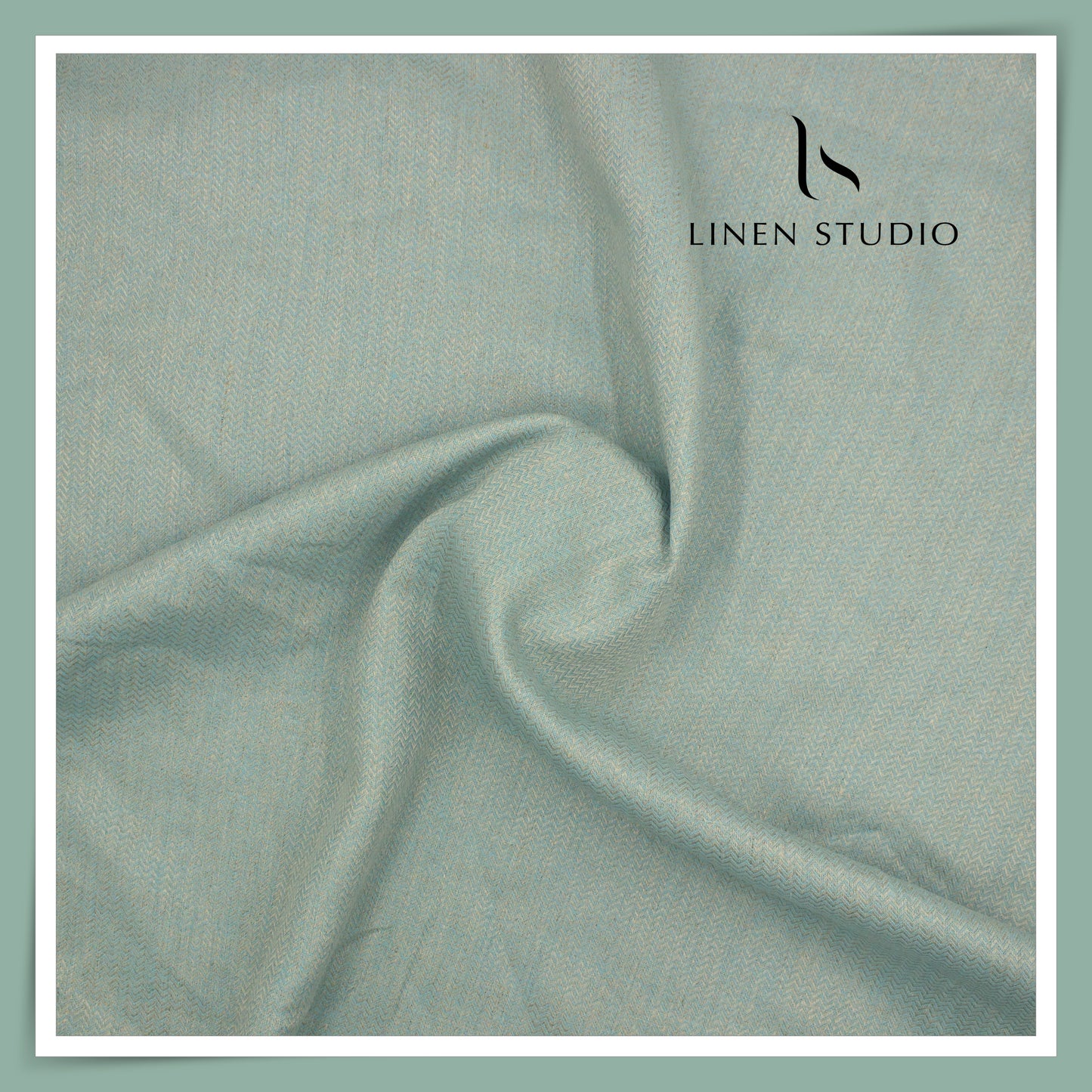 Burgoyne 70 Lea Premium Linen Jacquard Shirting - Summer Green/Blue Waves (NEW) (Zoom In)