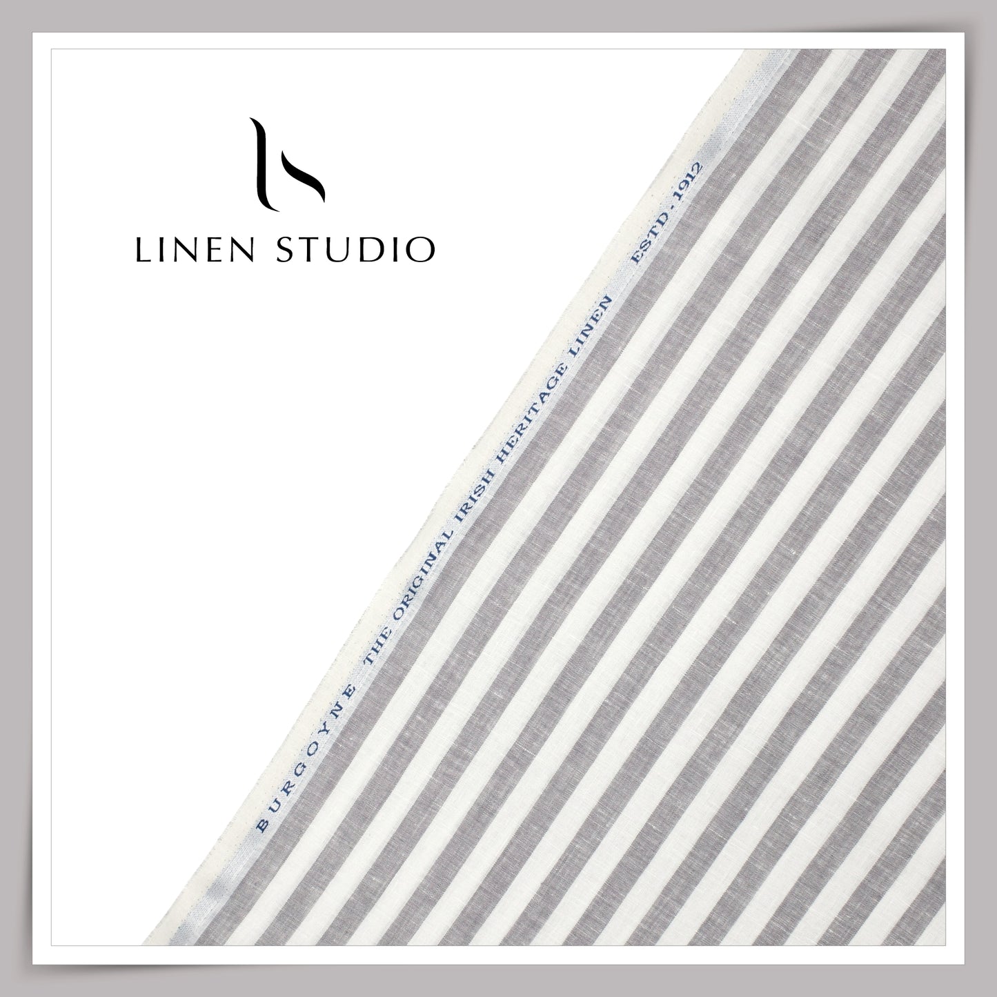 60 Lea Pure Linen Shirting by Burgoyne - White & Grey Classic Stripes (NEW)