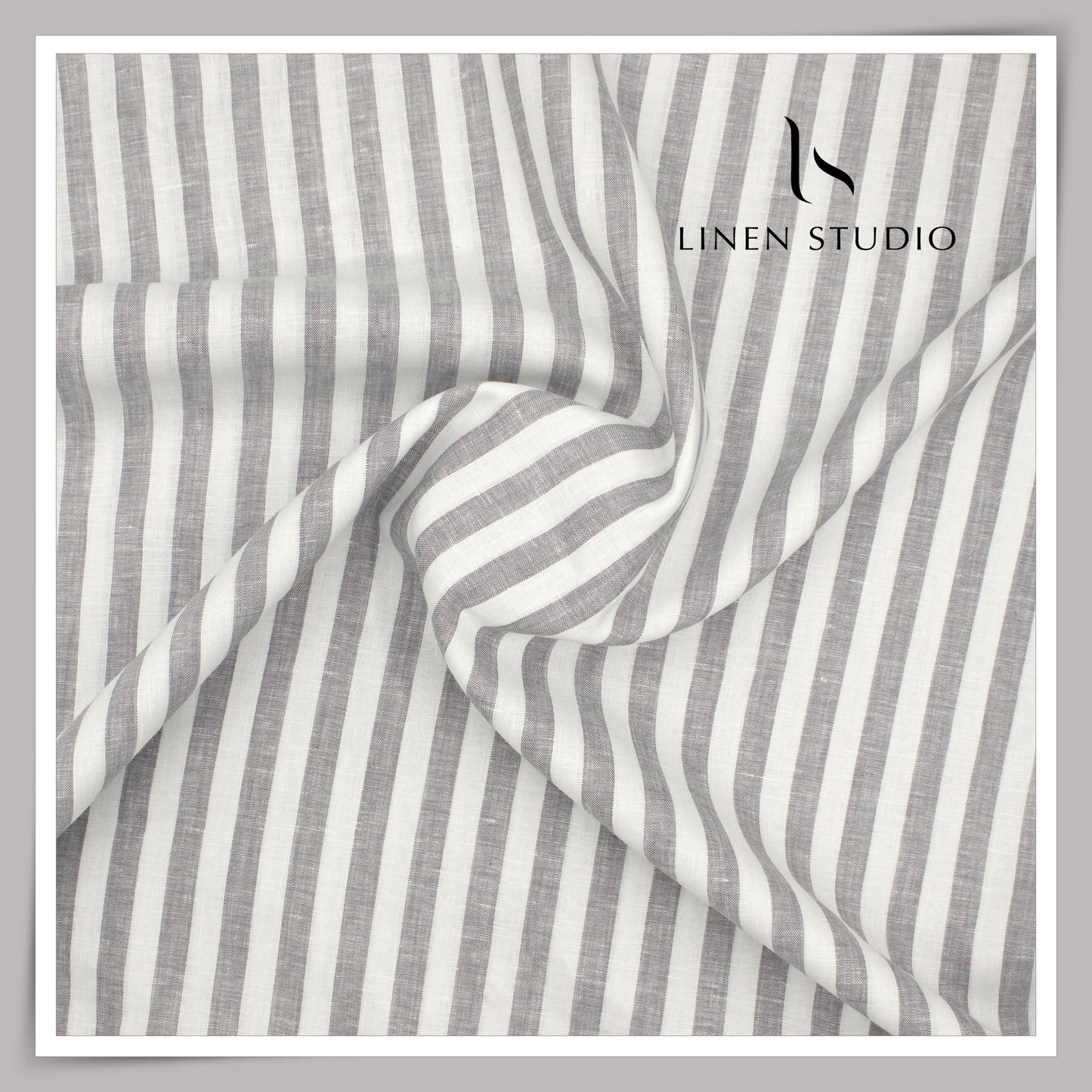 60 Lea Pure Linen Shirting by Burgoyne - White & Grey Classic Stripes (NEW)