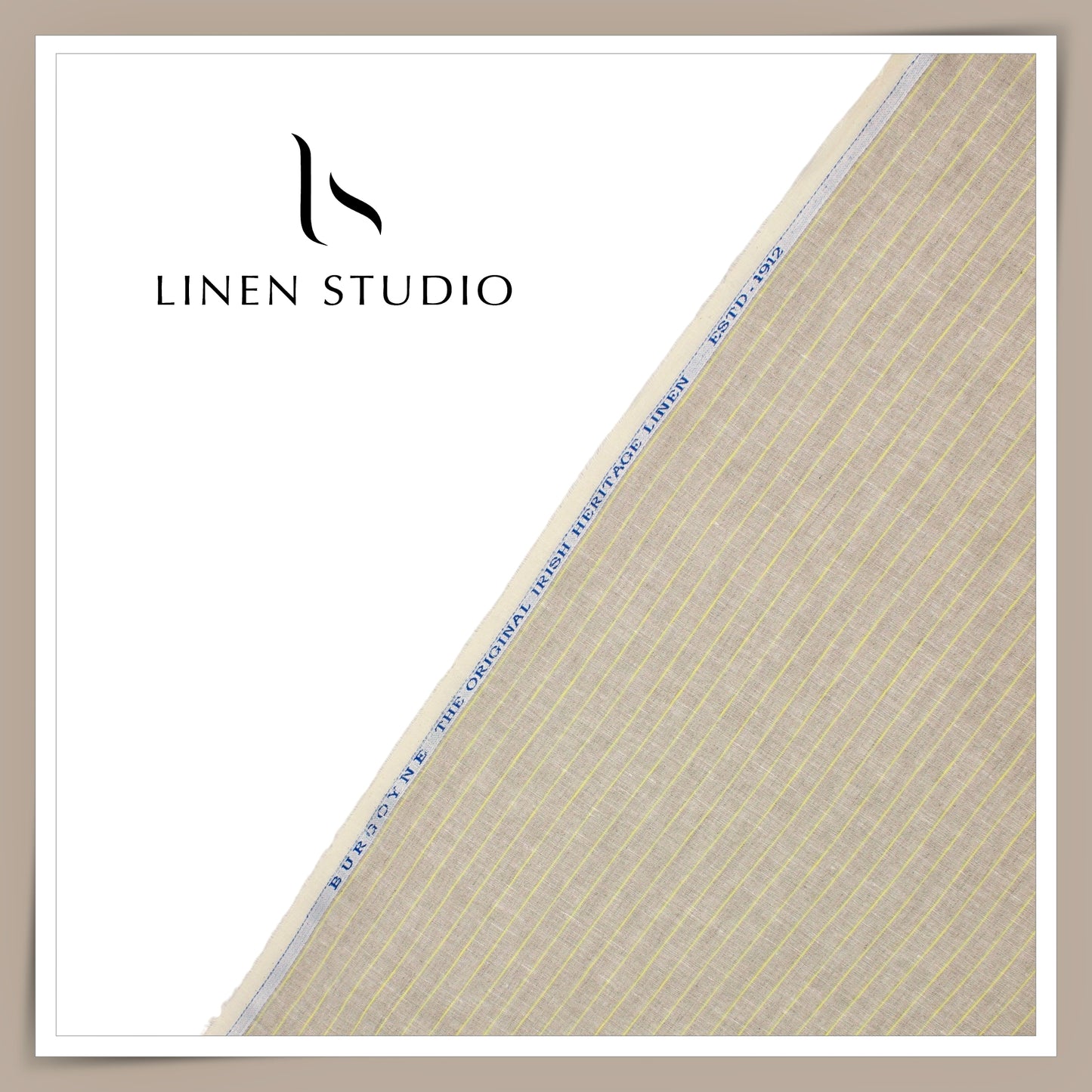60 Lea Pure Linen Shirting by Burgoyne - Oatmeal with Yellow Stripes (NEW)