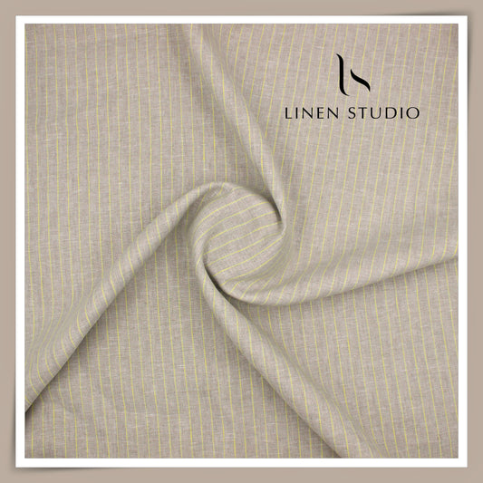 60 Lea Pure Linen Shirting by Burgoyne - Oatmeal with Yellow Stripes (NEW)