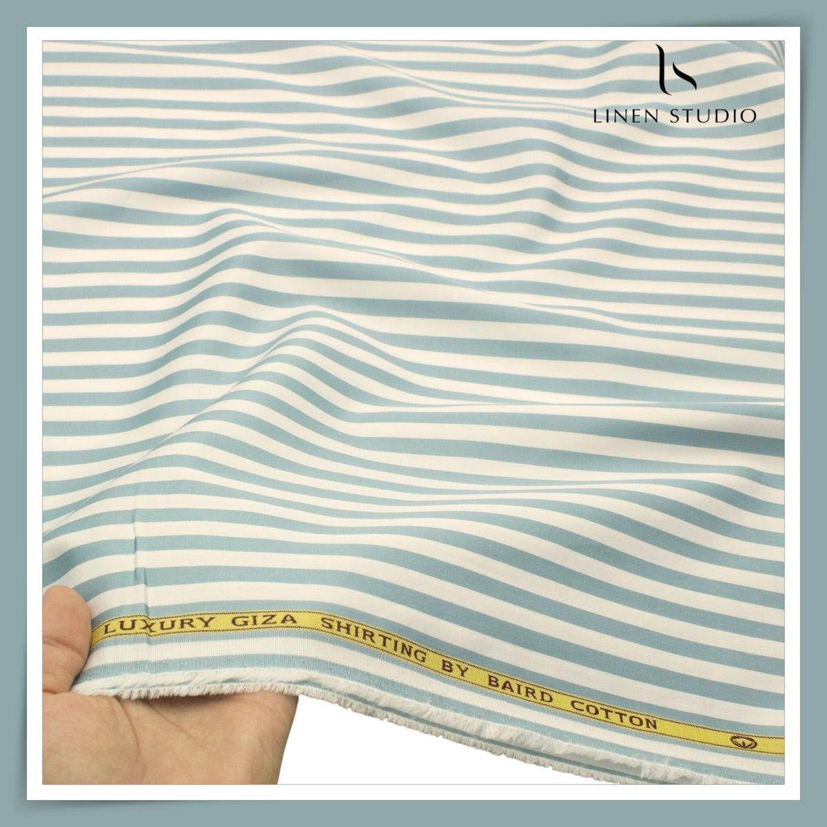 100% Finest Giza Cotton Shirting by Burgoyne - Posh Green Awning Stripes (NEW)