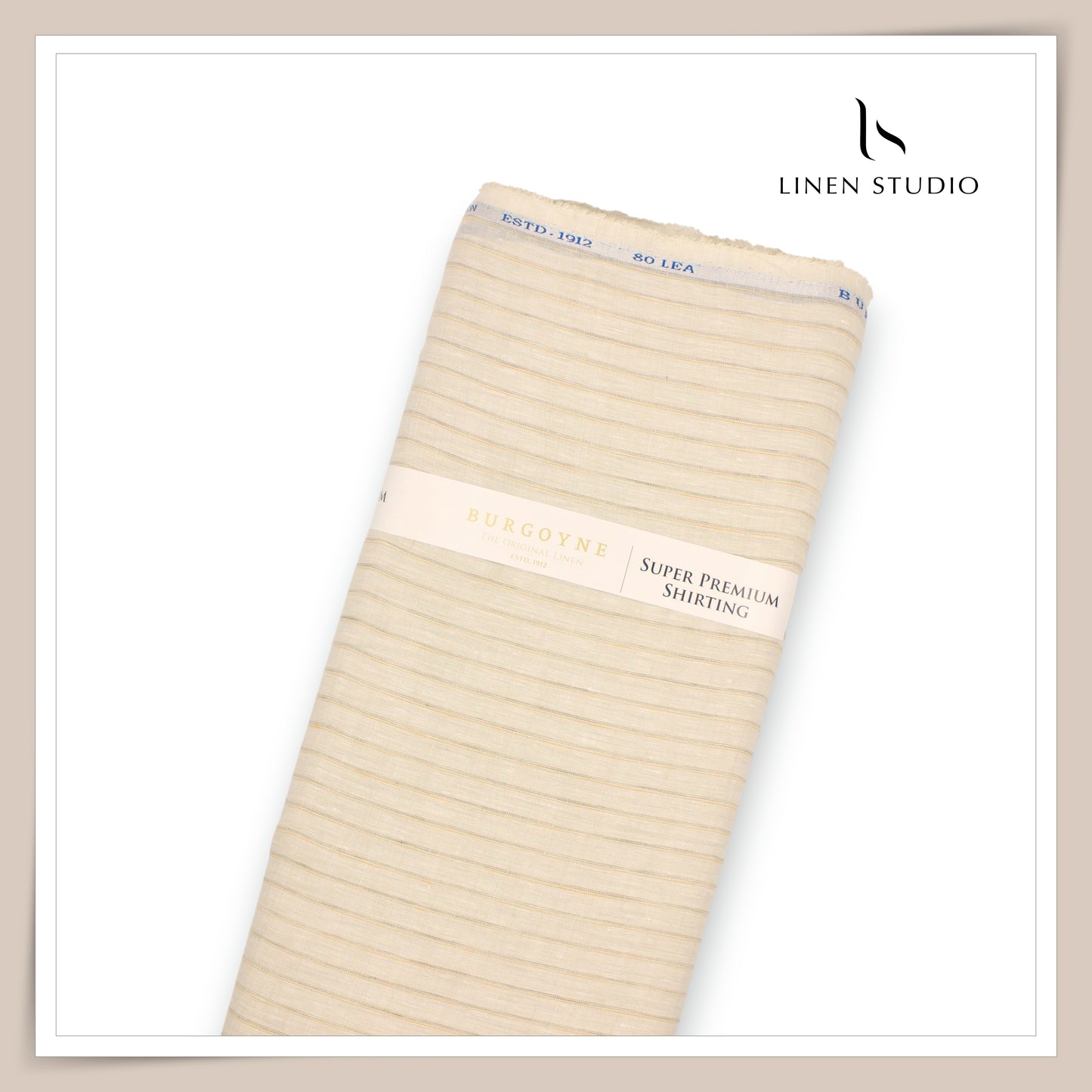 80 Lea Pure Linen Premium Shirting by Burgoyne - Albescent White Stripes (NEW)