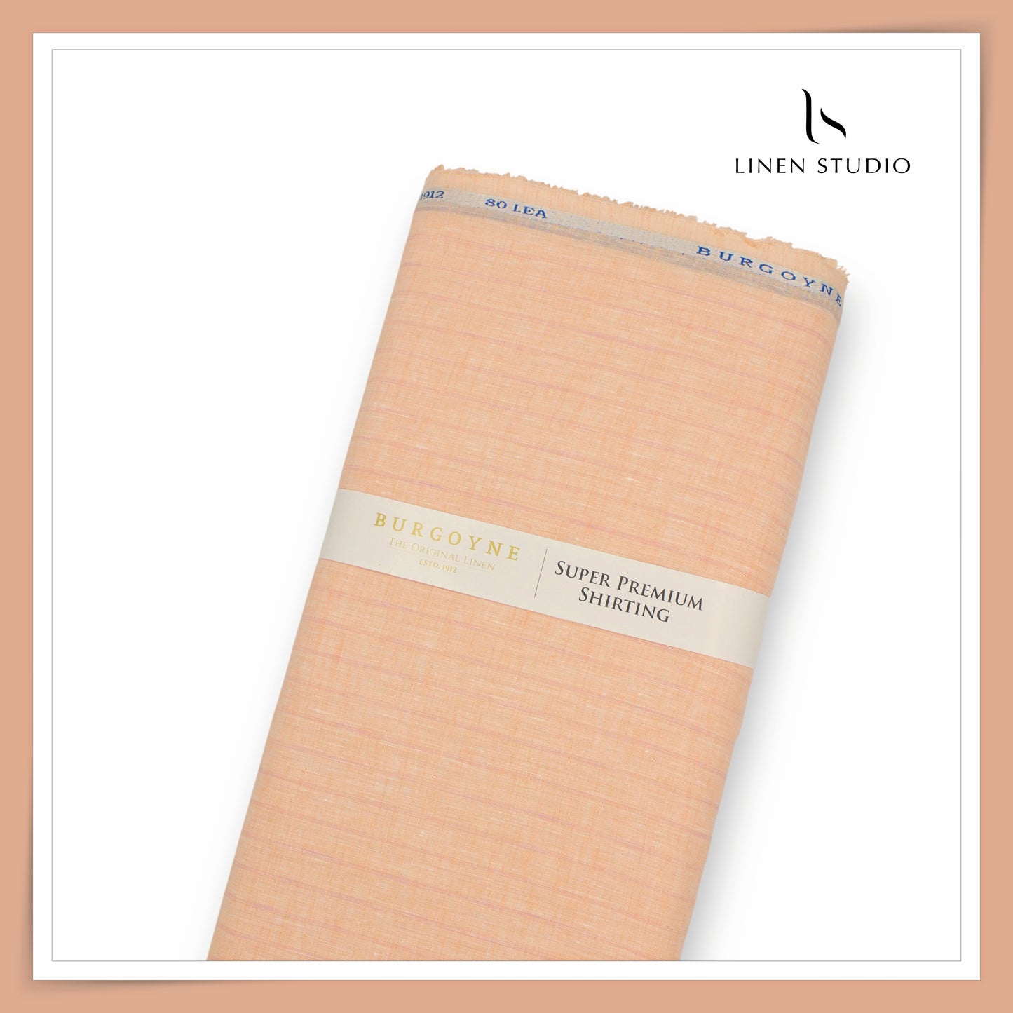 80 Lea Pure Linen Premium Shirting by Burgoyne - Cashmere Orange Stripes (NEW)