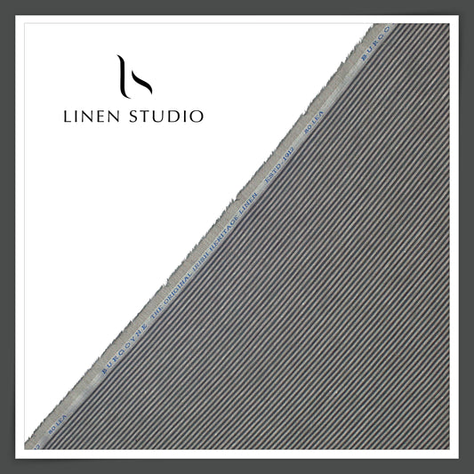 80 Lea Pure Linen Premium Shirting by Burgoyne - 3 Shades Of Grey Stripes (NEW)