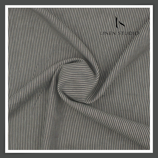 80 Lea Pure Linen Premium Shirting by Burgoyne - 3 Shades Of Grey Stripes (NEW)