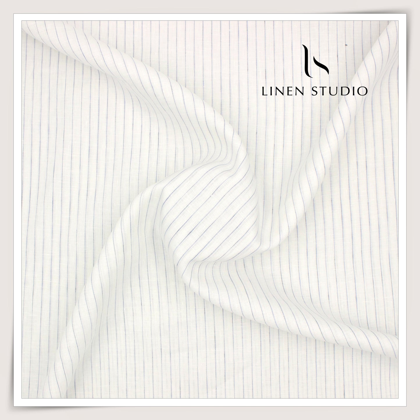 80 Lea Pure Linen Premium Shirting by Burgoyne - White with Blue Stripes (NEW)