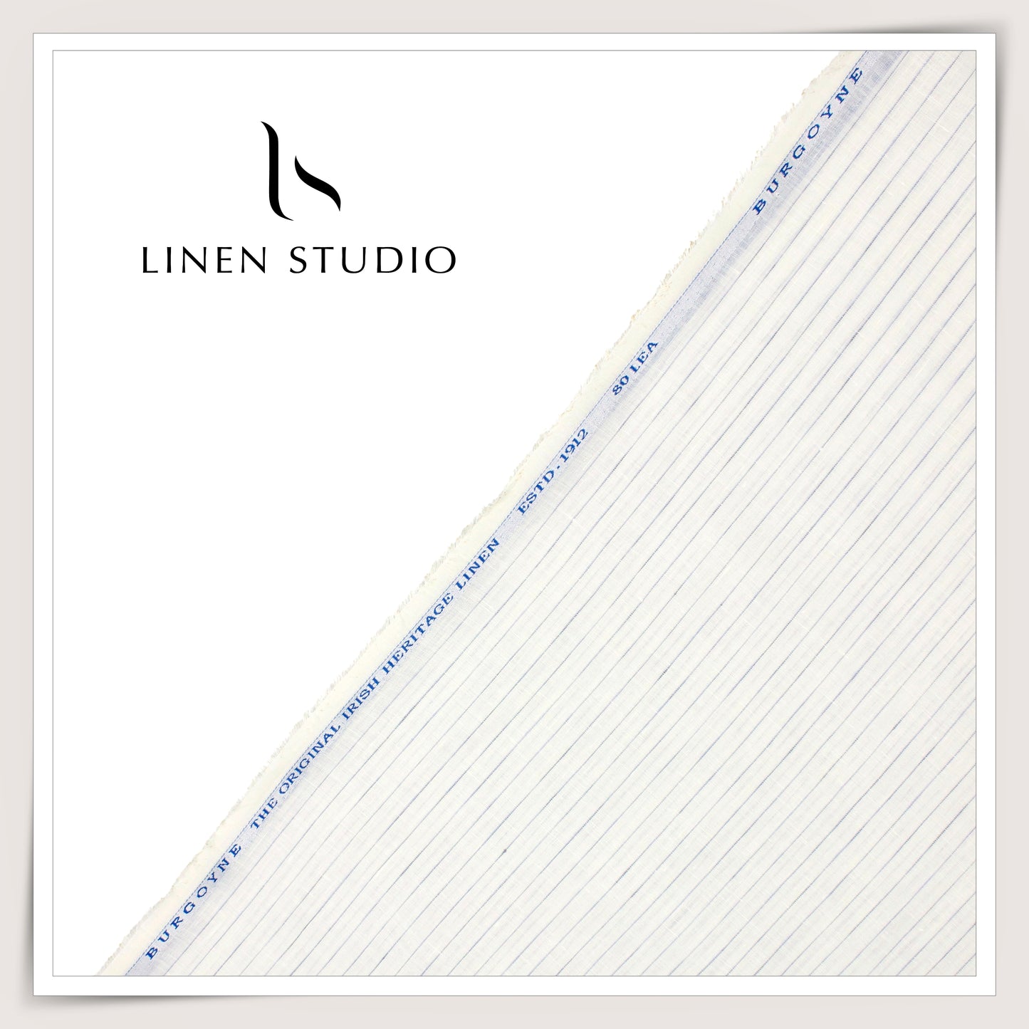 80 Lea Pure Linen Premium Shirting by Burgoyne - White with Blue Stripes (NEW)