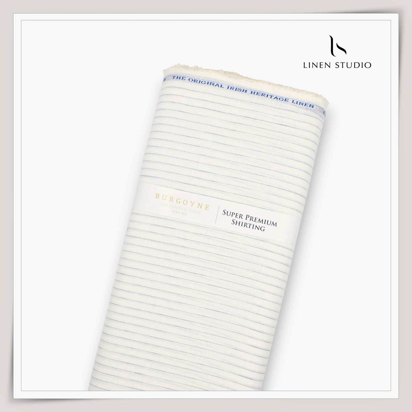 80 Lea Pure Linen Premium Shirting by Burgoyne - White with Blue Stripes (NEW)