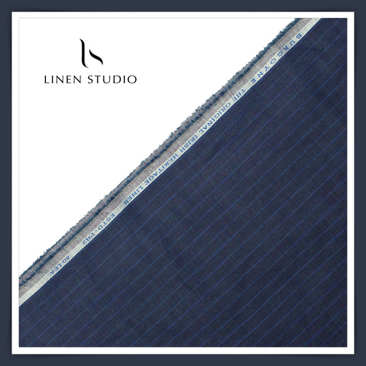 Burgoyne 80 Lea Luxury Shirting - Dark Blue with Stripes