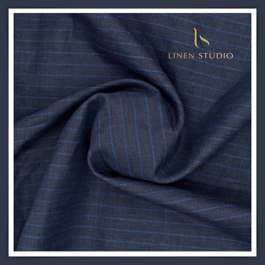 Burgoyne 80 Lea Luxury Shirting - Dark Blue with Stripes