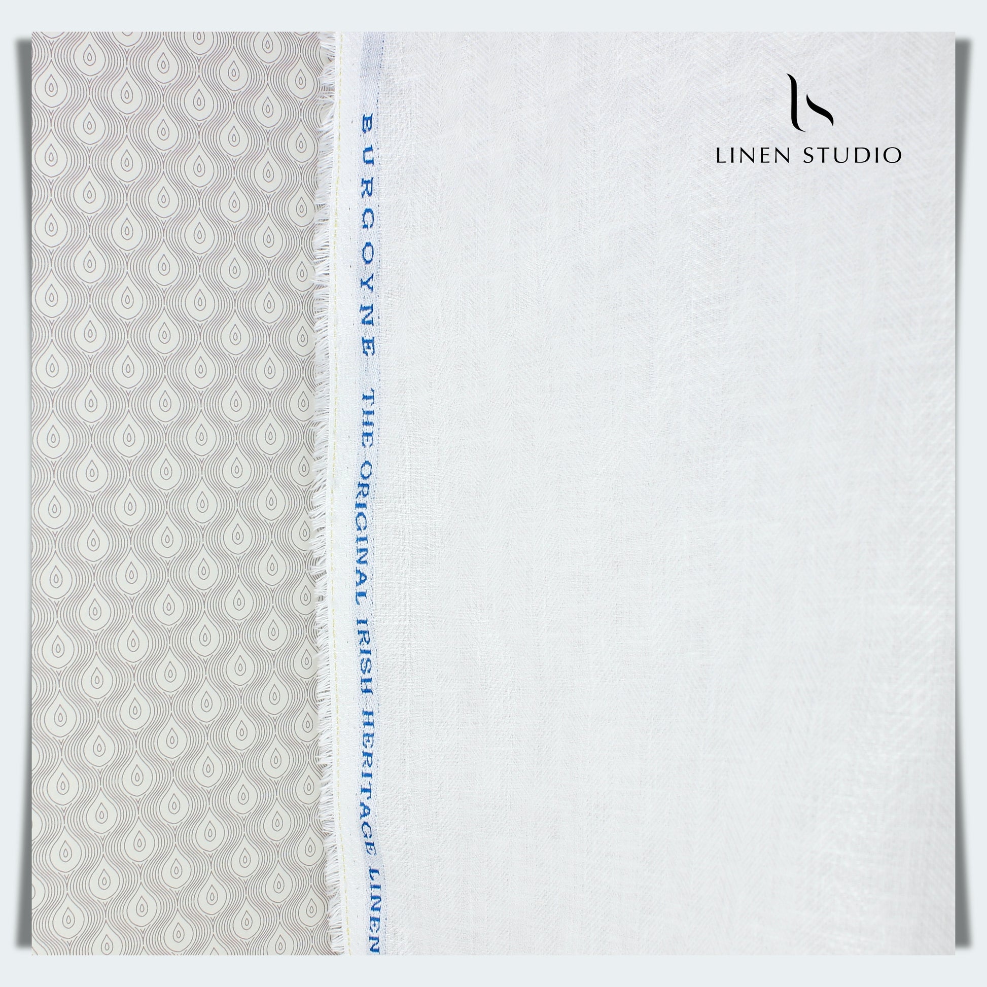 White Herringbone Pattern Burgoyne - Pure Linen 70 Lea - Linen Studio