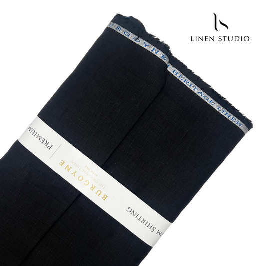 Jet Black Self Stripe - Pure Linen 70 Lea - Linen Studio