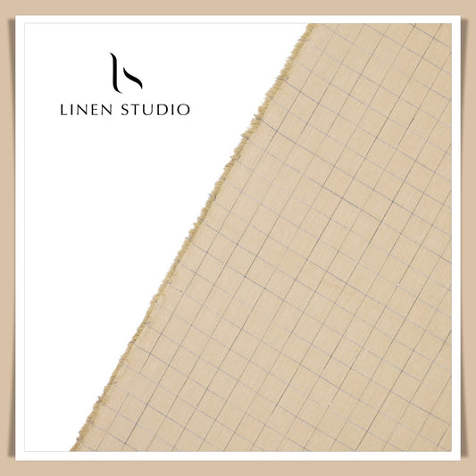 Cotton Blended Shirting by British Micros - Biscuit Checks (50% SALE)