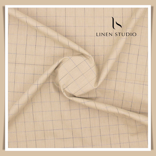 Cotton Blended Shirting by British Micros - Biscuit Checks (50% SALE)