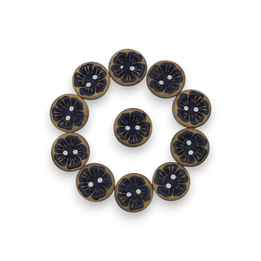 Fancy 2 Hole Black & Gold Floral Printed Shirt Buttons in Big Size 18MM