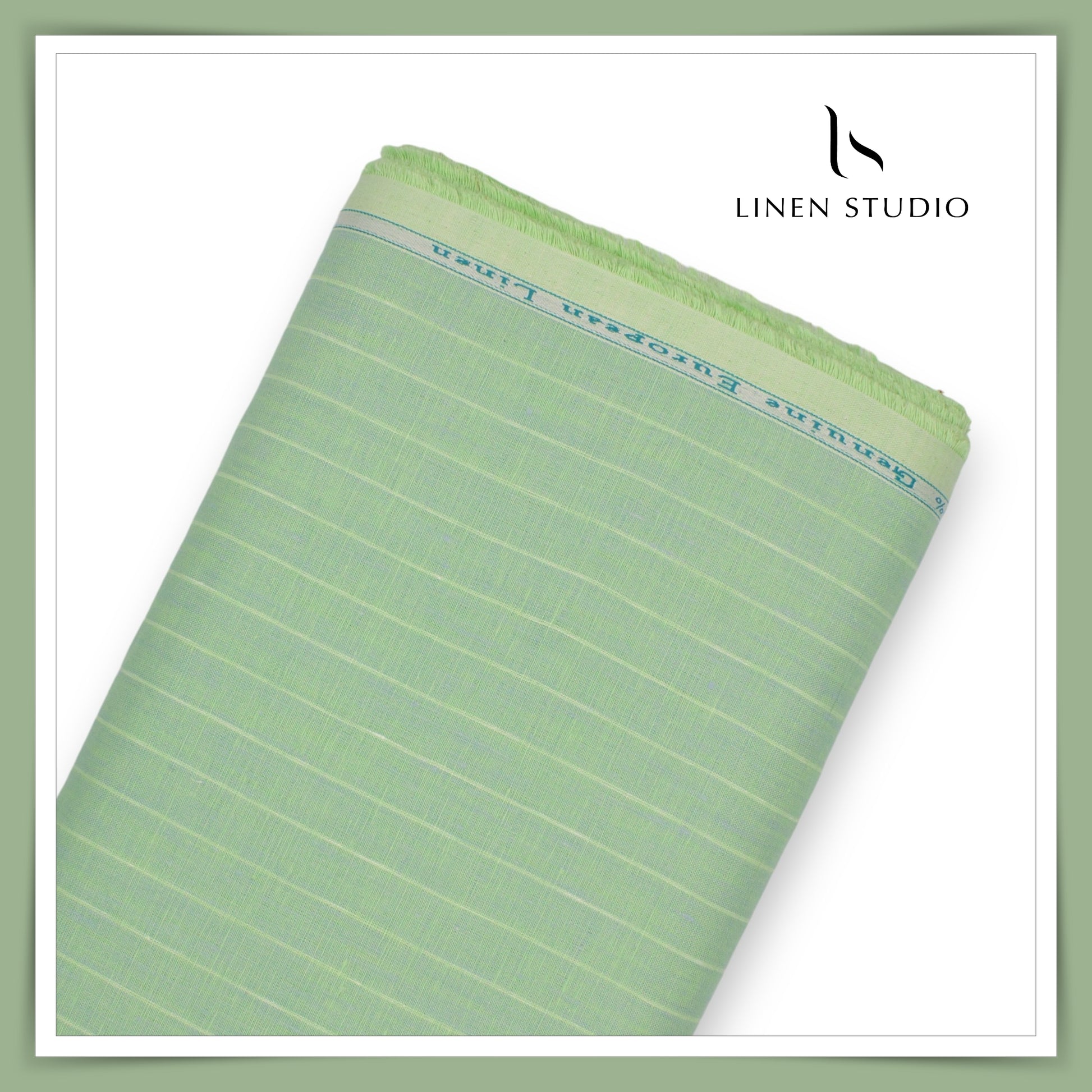 60 Lea Pure European Linen - Green Stripes - Linen Studio