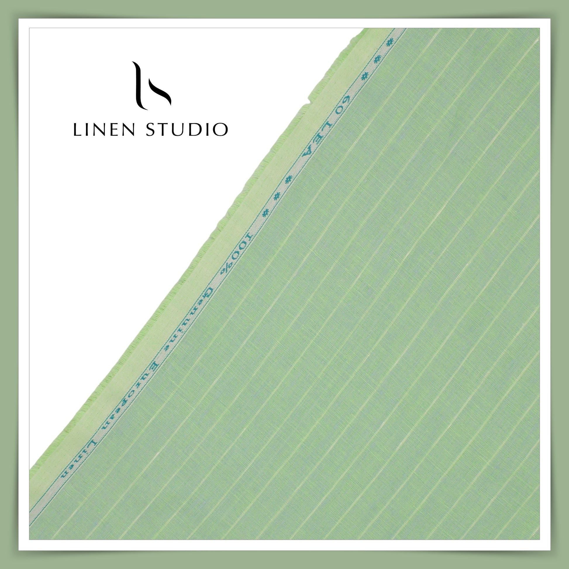60 Lea Pure European Linen - Green Stripes - Linen Studio