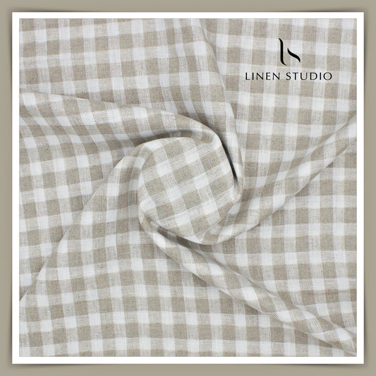 60 Lea European Linen Shirting - White & Natural Checks