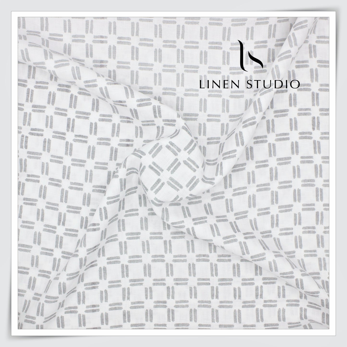 Linen Club 60 Lea Pure Linen Shirting W/O SEL - White Print (30% SALE) (NEW)