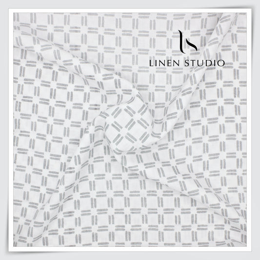 Linen Club 60 Lea Pure Linen Shirting W/O SEL - White Print (30% SALE) (NEW)