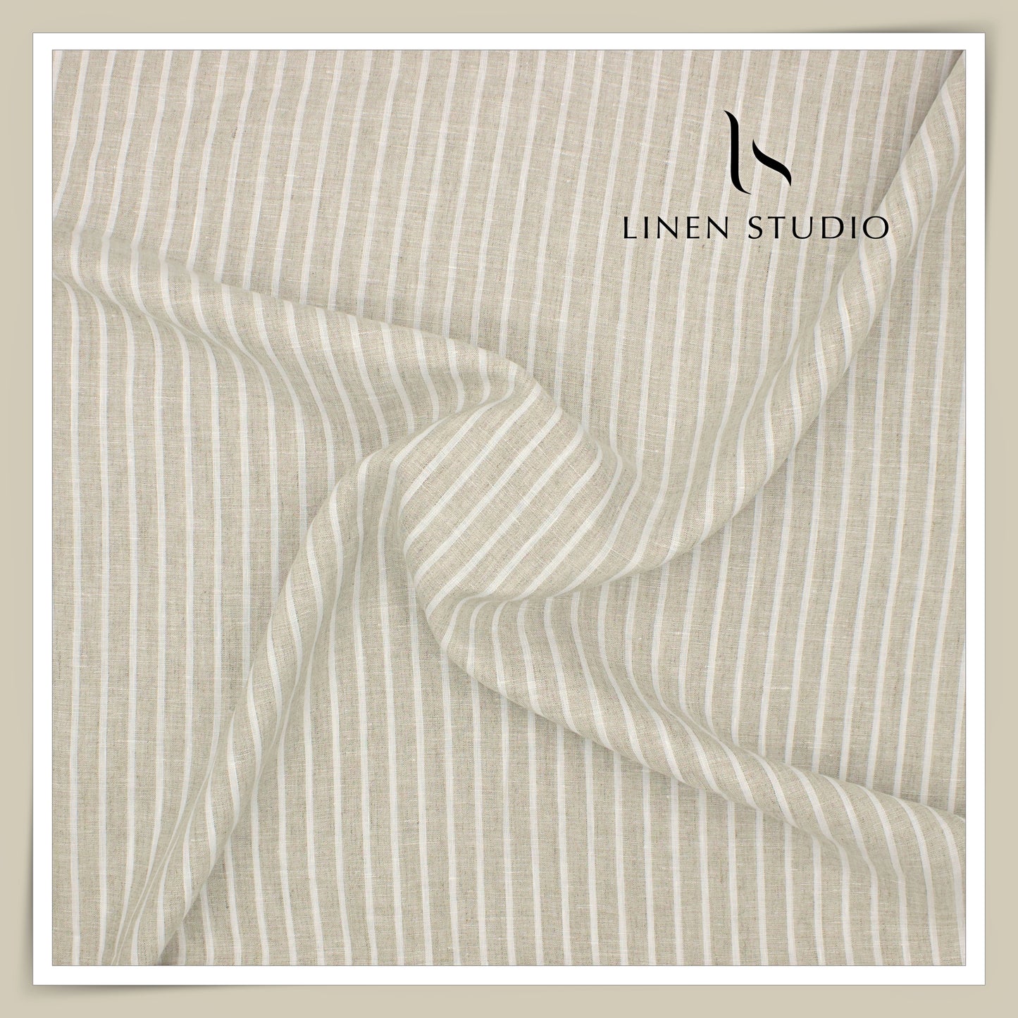 Linen Club 60 Lea Pure Linen Shirting W/O SEL - Natural & White Stripes (30% SALE) (NEW)