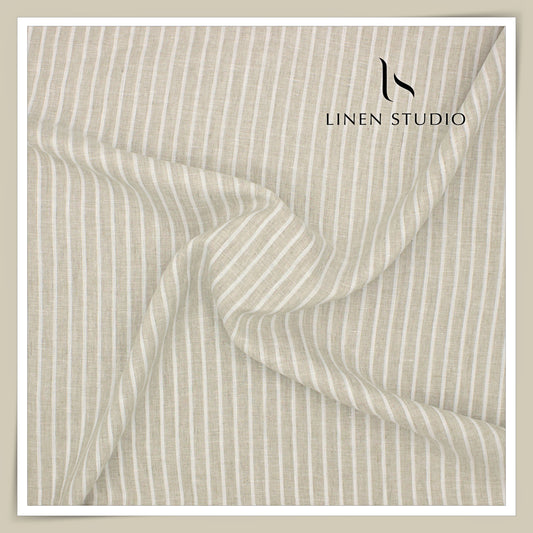 Linen Club 60 Lea Pure Linen Shirting W/O SEL - Natural & White Stripes (30% SALE) (NEW)