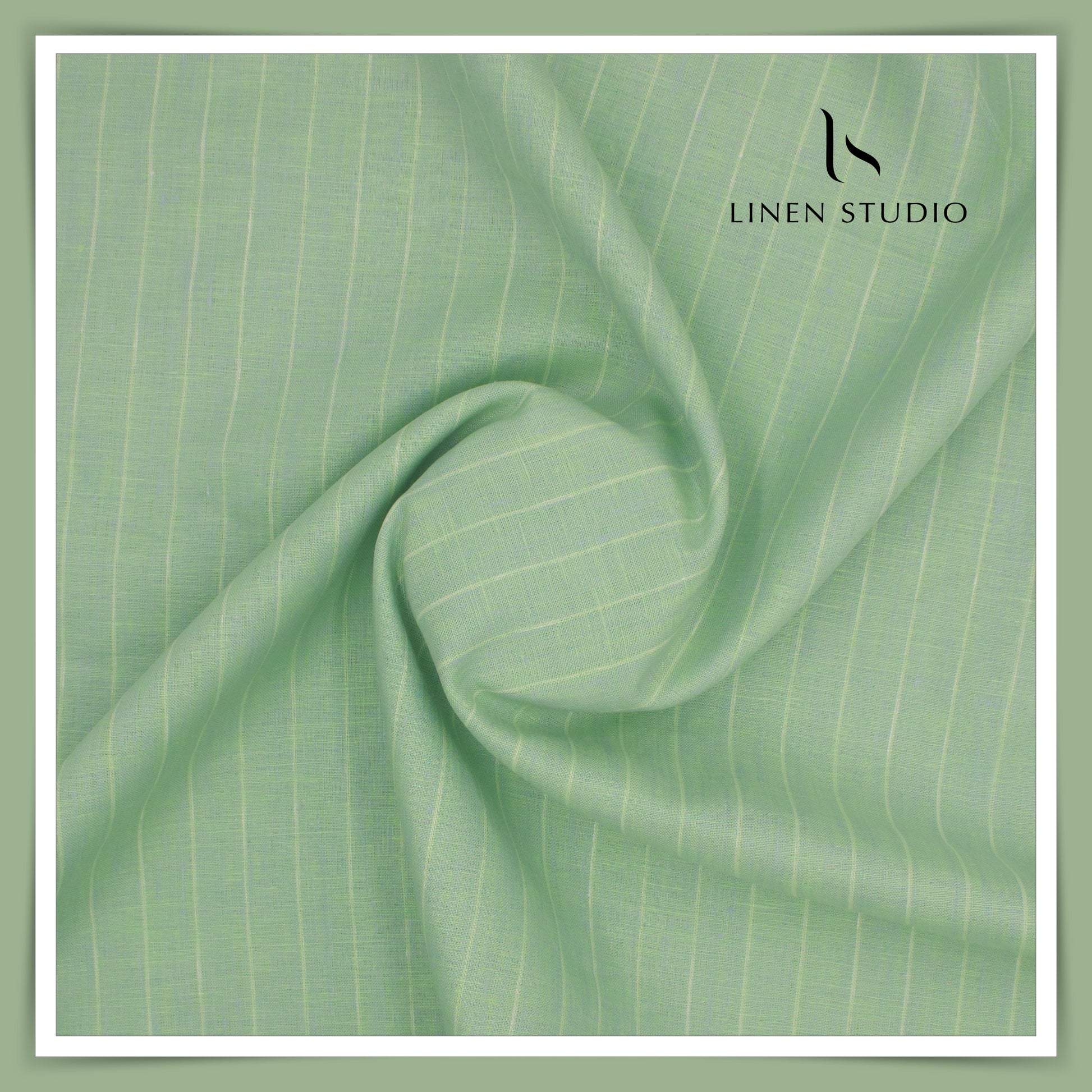 60 Lea Pure European Linen - Green Stripes - Linen Studio