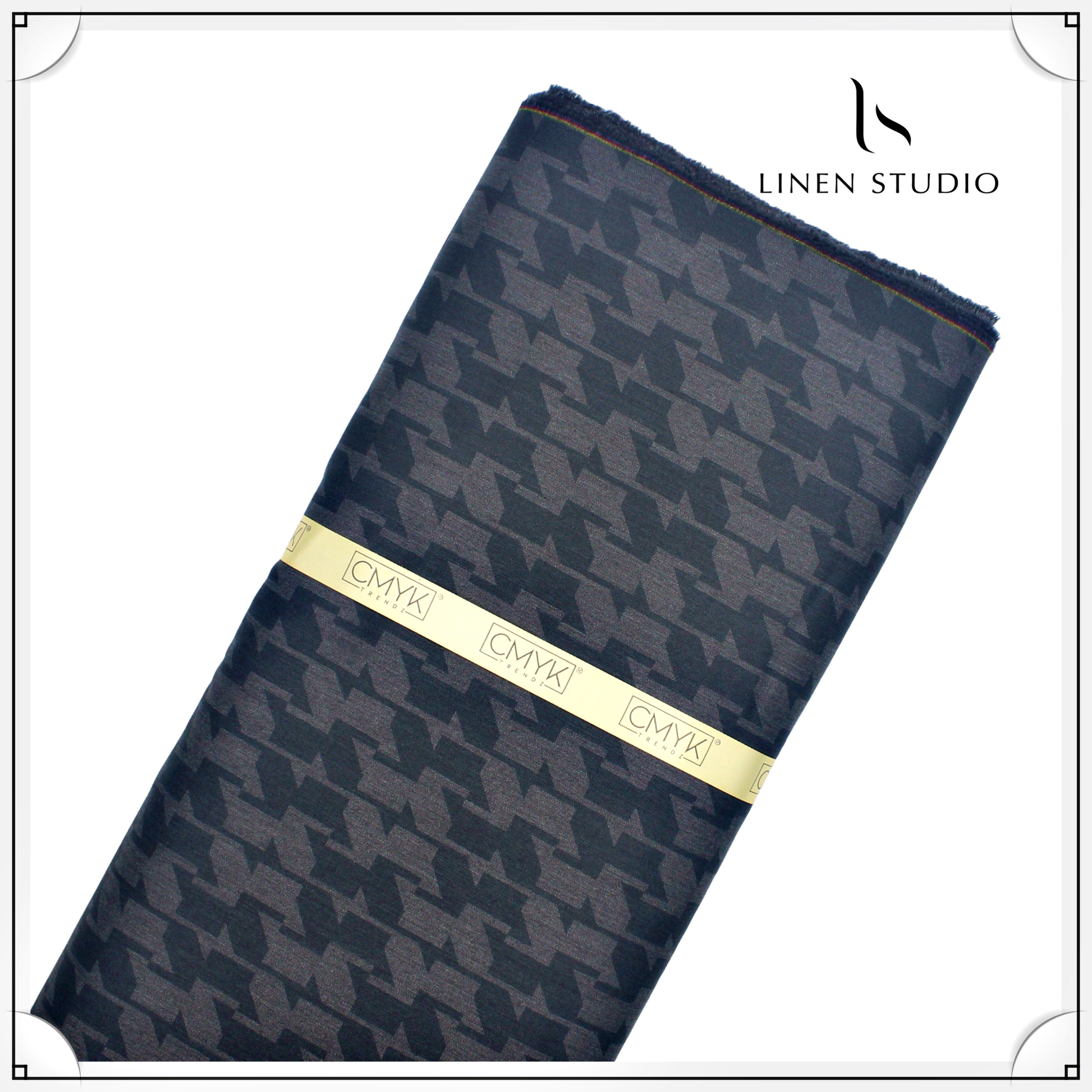 Houndstooth Check Imported Fabric - Grey - Linen Studio