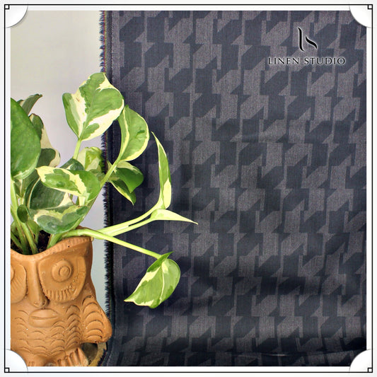 Houndstooth Check Imported Fabric - Grey - Linen Studio