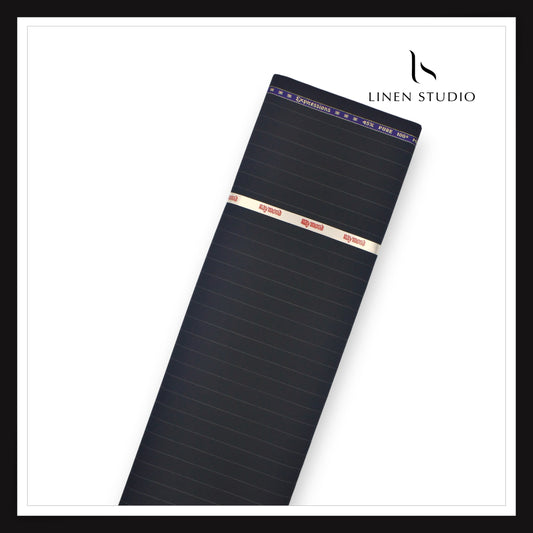 Raymond Expressions 100's Merino Wool Suiting - Black Classic Stripes (NEW) (Last Few Mtrs)